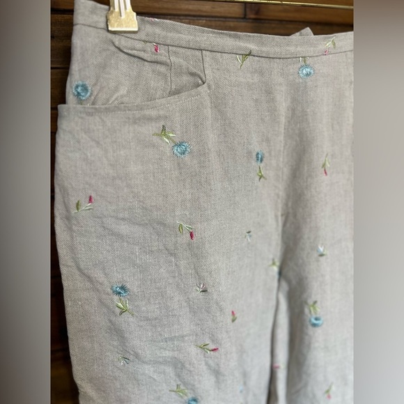 Talbots vintage Irish linen wide leg floral embroidered pants size- see pics - Picture 2 of 9